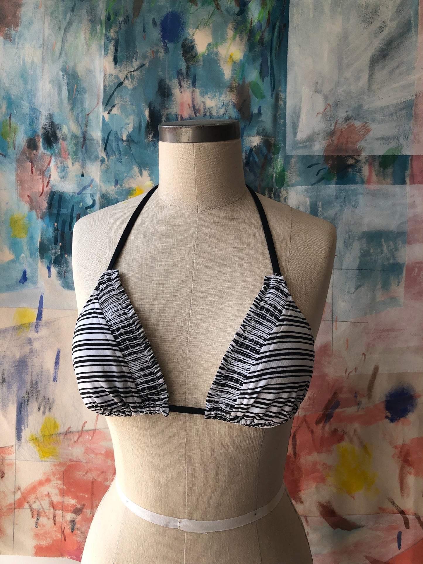 Black and white striped bikini top size small
