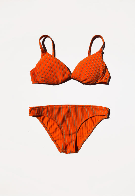 Orange and white striped bikini size large